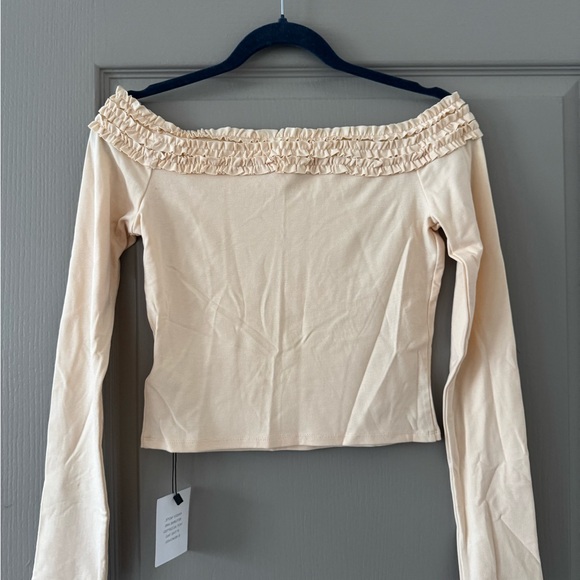 REVOLVE Cream Off-Shoulder Long Sleeve Top - Picture 3 of 3
